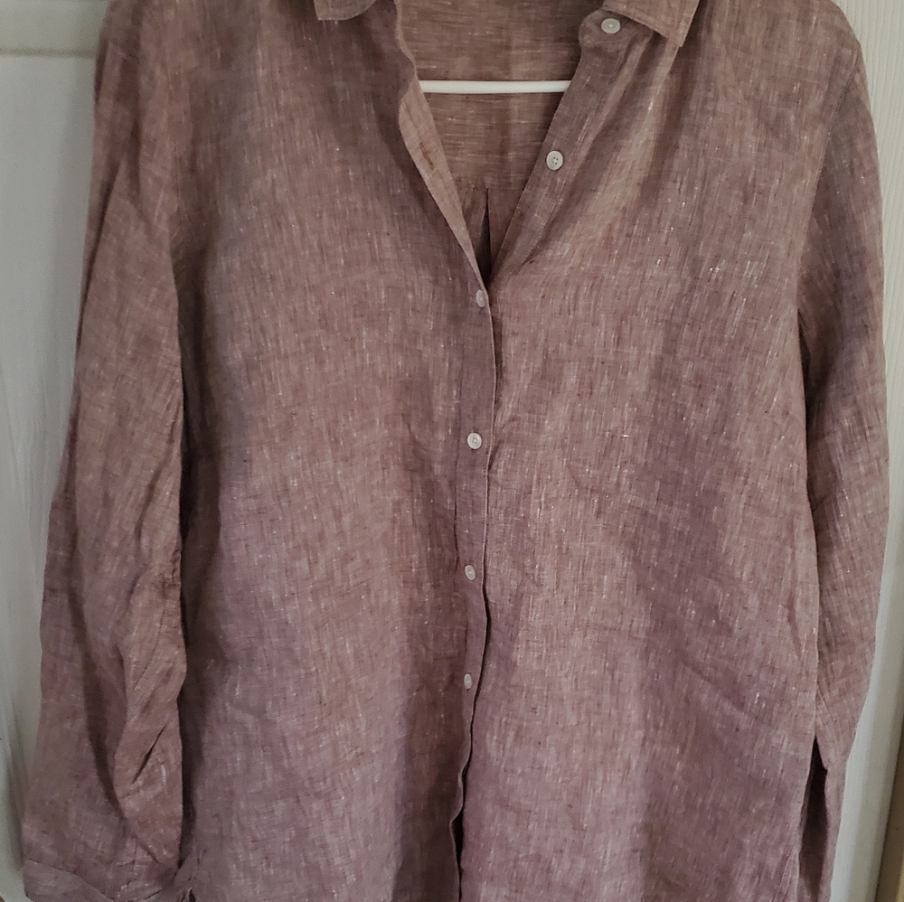 J Mclaughlin Button Down Womans Linen Blouse, Size Medium - Picture 3 of 8